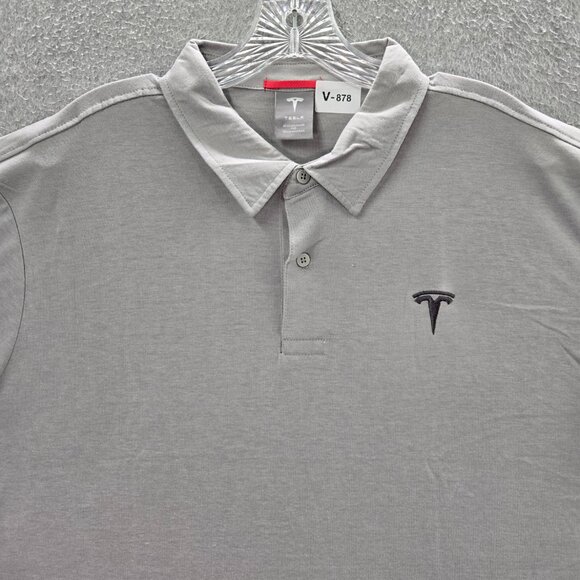 Tesla Men Shirt 2XL Gray Logo Embroidered Short Sleeve - Picture 10 of 10